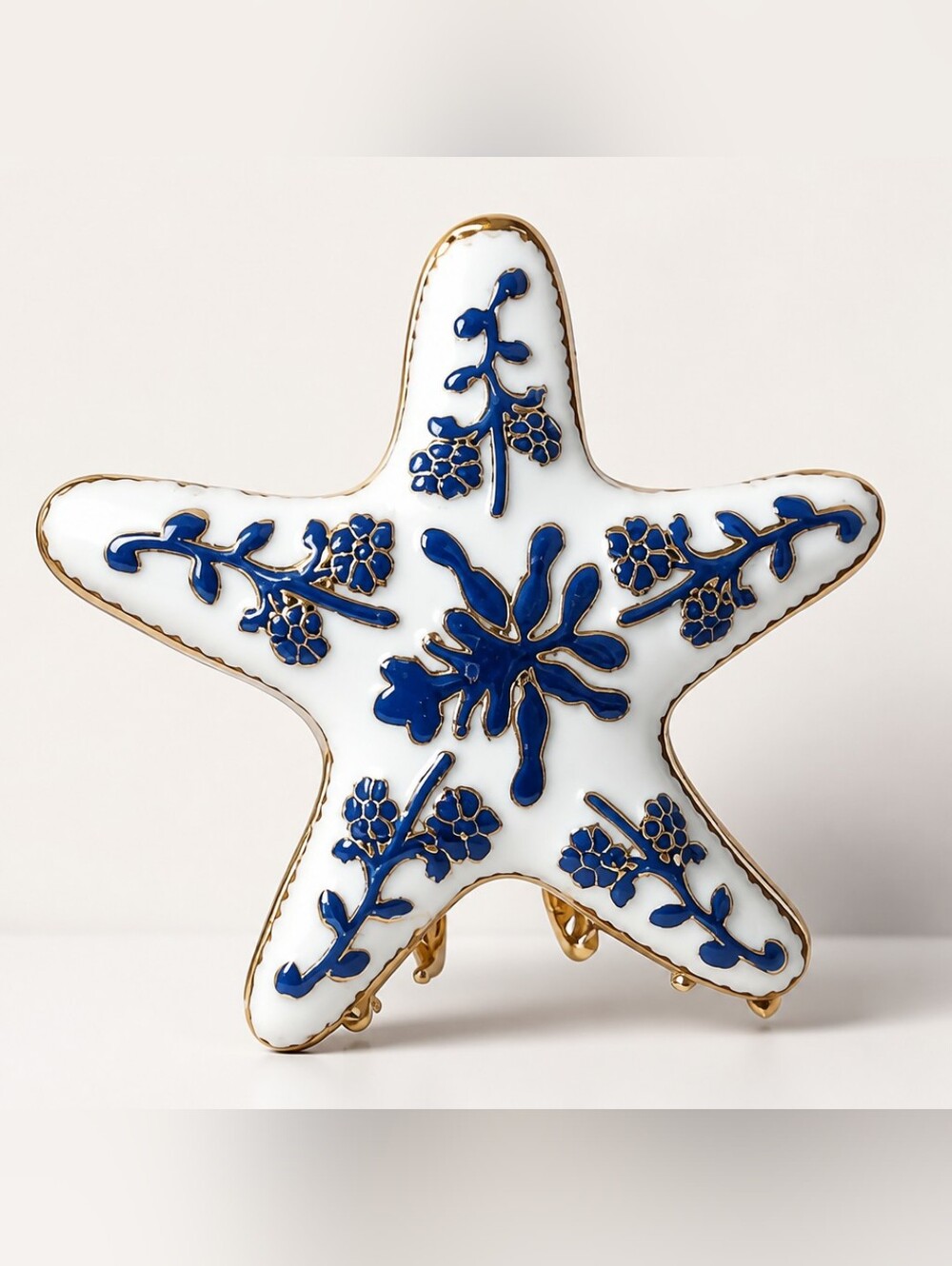 🩵NWT Blue & White Chinoiserie Starfish Metal Claw Hair Clip